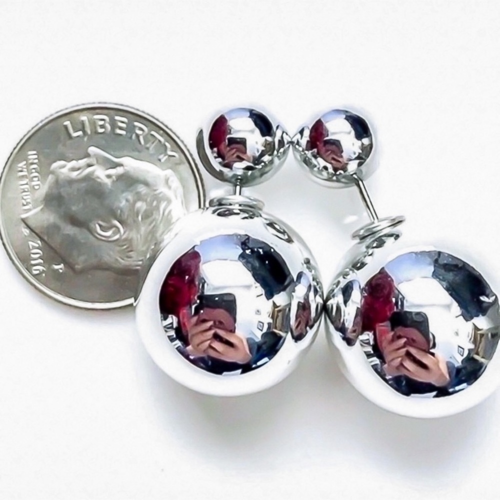 2/$20!  Silver Double Ball Stud Earrings - Picture 6 of 7